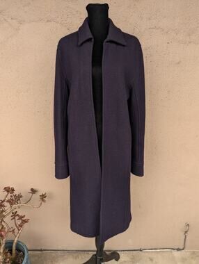 💜Vintage Navy Boiled Wool Open-Front Long Duster Coatigan